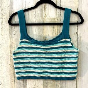 Striped Teal and White Knit Crop Top